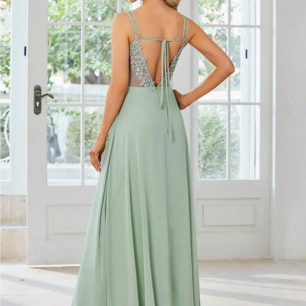 NEW Convertible Chiffon Lace Open Back Spaghetti Straps Bridesmaid Dress - Picture 2 of 8